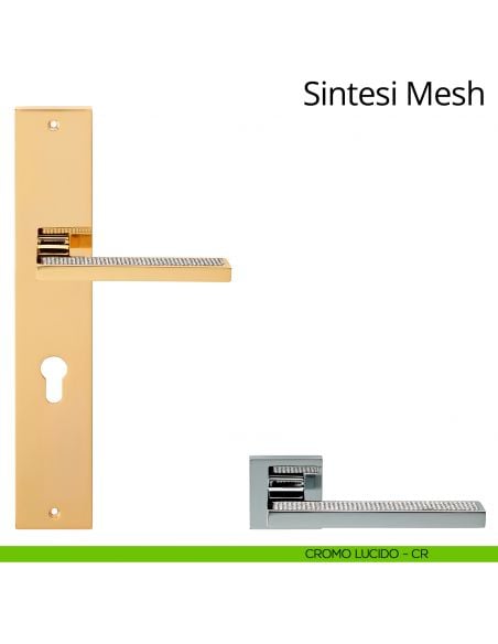 Maniglia Swarovski con placca per porta Sintesi Mesh Linea Calì - cromo lucido - foro yale