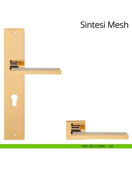 Maniglia Swarovski con placca per porta Sintesi Mesh Linea Calì - oro zecchino - foro yale