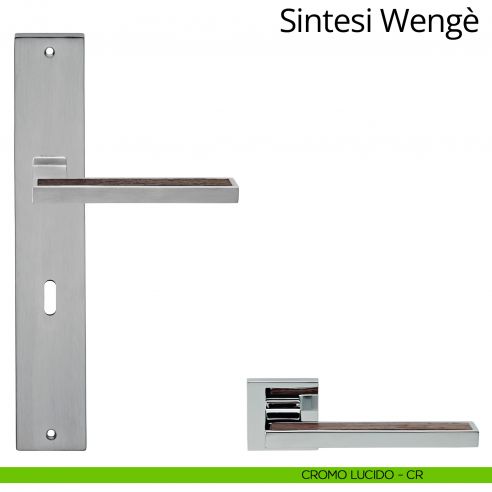 Maniglia legno con placca per porta Sintesi Wengè Linea Calì - cromo lucido - foro patent