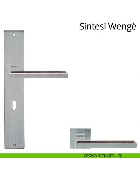 Maniglia legno con placca per porta Sintesi Wengè Linea Calì - cromo satinato - foro patent