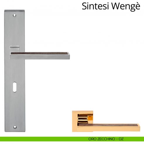 Maniglia legno con placca per porta Sintesi Wengè Linea Calì - oro zecchino - foro patent