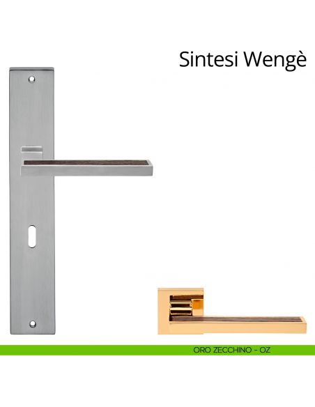Maniglia legno con placca per porta Sintesi Wengè Linea Calì - oro zecchino - foro patent
