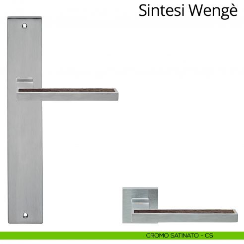 Maniglia legno con placca per porta Sintesi Wengè Linea Calì - cromo satinato - placca cieca
