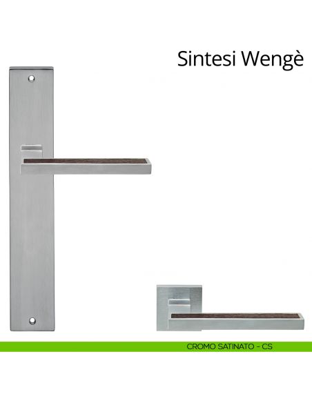 Maniglia legno con placca per porta Sintesi Wengè Linea Calì - cromo satinato - placca cieca