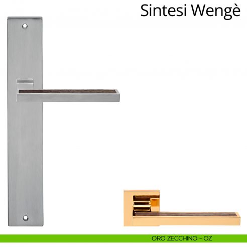 Maniglia legno con placca per porta Sintesi Wengè Linea Calì - oro zecchino - placca cieca