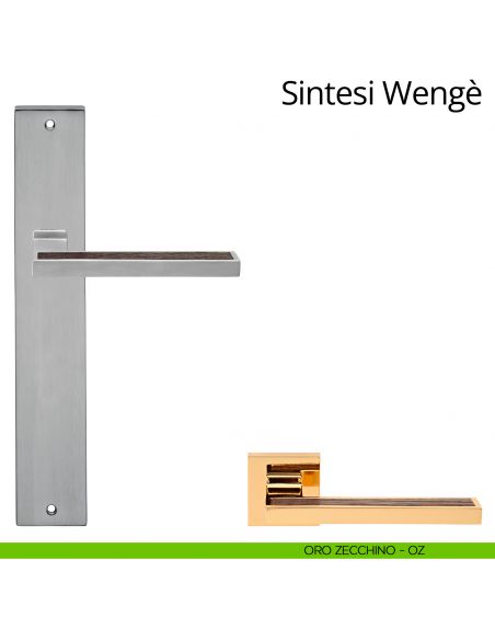 Maniglia legno con placca per porta Sintesi Wengè Linea Calì - oro zecchino - placca cieca
