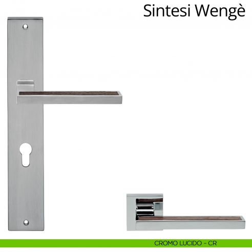 Maniglia legno con placca per porta Sintesi Wengè Linea Calì - cromo lucido - foro yale