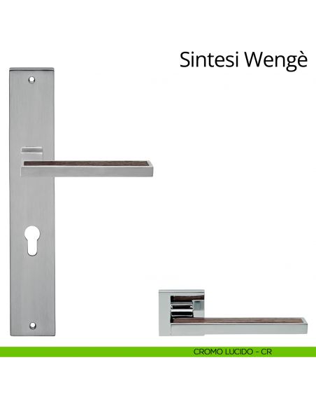 Maniglia legno con placca per porta Sintesi Wengè Linea Calì - cromo lucido - foro yale