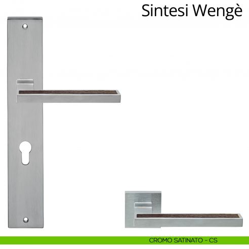 Maniglia legno con placca per porta Sintesi Wengè Linea Calì - cromo satinato - foro yale