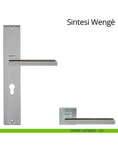 Maniglia legno con placca per porta Sintesi Wengè Linea Calì - cromo satinato - foro yale