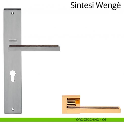 Maniglia legno con placca per porta Sintesi Wengè Linea Calì - oro zecchino - foro yale
