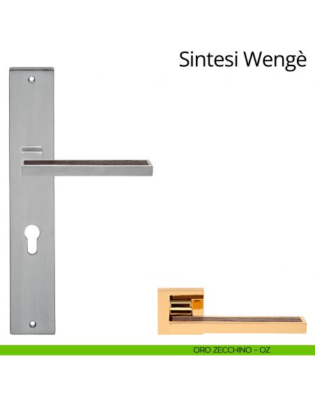 Maniglia legno con placca per porta Sintesi Wengè Linea Calì - oro zecchino - foro yale
