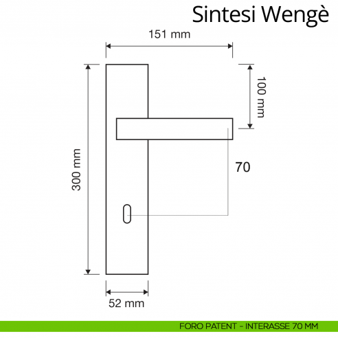 Maniglia legno con placca per porta Sintesi Wengè Linea Calì placca foro patent interasse 70 mm
