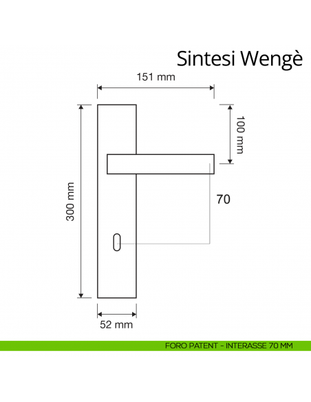 Maniglia legno con placca per porta Sintesi Wengè Linea Calì placca foro patent interasse 70 mm
