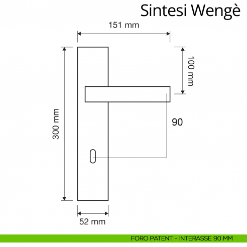 Maniglia legno con placca per porta Sintesi Wengè Linea Calì placca foro patent interasse 90 mm