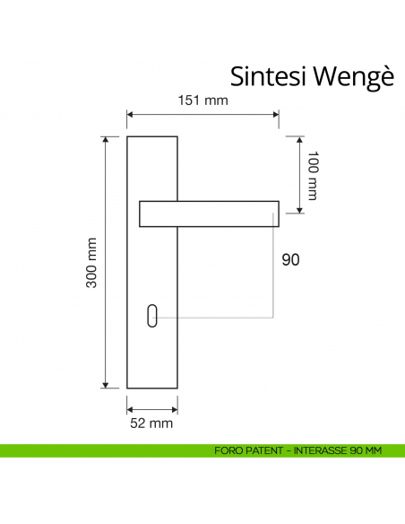 Maniglia legno con placca per porta Sintesi Wengè Linea Calì placca foro patent interasse 90 mm