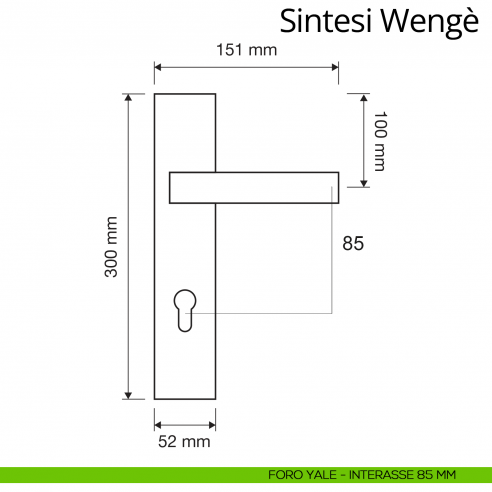 Maniglia legno con placca per porta Sintesi Wengè Linea Calì placca foro yale interasse 85 mm