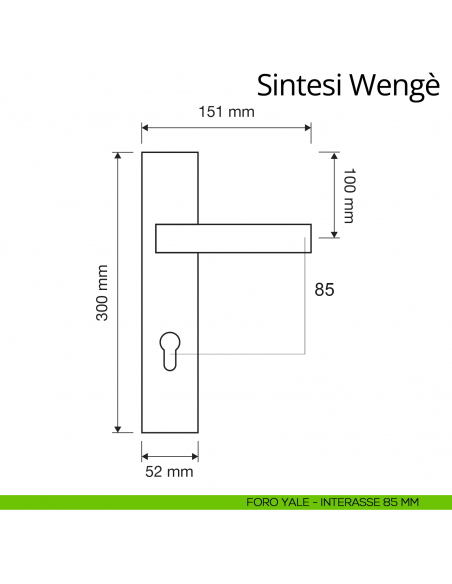 Maniglia legno con placca per porta Sintesi Wengè Linea Calì placca foro yale interasse 85 mm