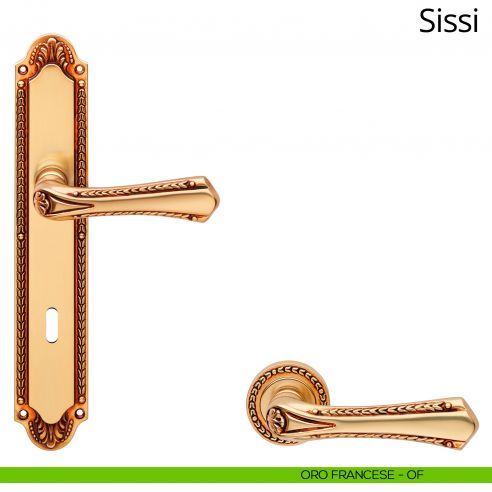 Maniglia con placca per porta Sissi Linea Calì - oro francese - foro patent