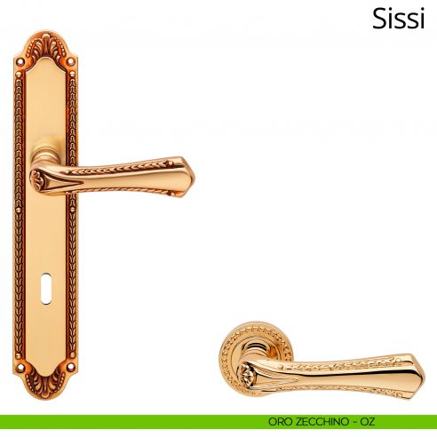 Maniglia con placca per porta Sissi Linea Calì - oro zecchino - foro patent