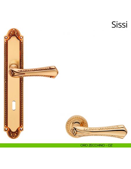 Maniglia con placca per porta Sissi Linea Calì - oro zecchino - foro patent