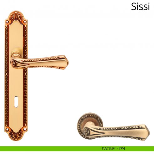 Maniglia con placca per porta Sissi Linea Calì - patinè - foro patent
