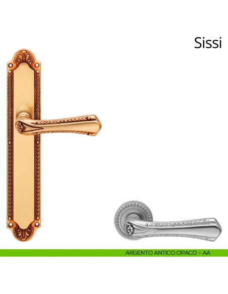 Maniglia con placca per porta Sissi Linea Calì - argento antico opaco - placca cieca