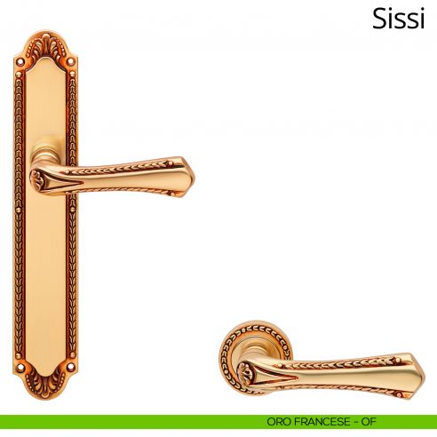 Maniglia con placca per porta Sissi Linea Calì - oro francese - placca cieca