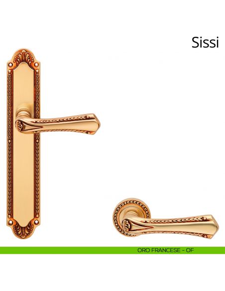 Maniglia con placca per porta Sissi Linea Calì - oro francese - placca cieca
