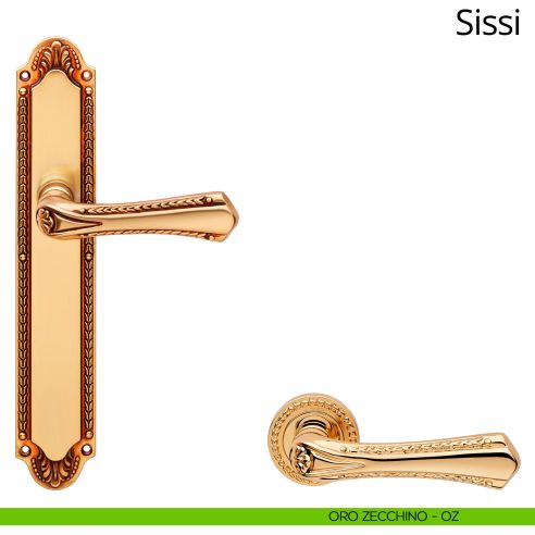 Maniglia con placca per porta Sissi Linea Calì - oro zecchino - placca cieca