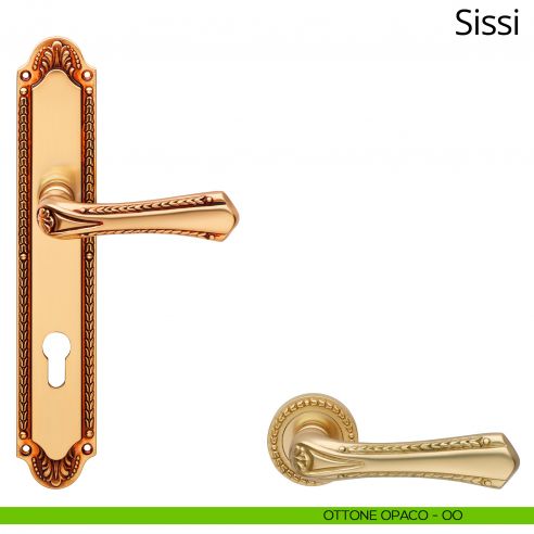 Maniglia con placca per porta Sissi Linea Calì - ottone opaco - foro yale