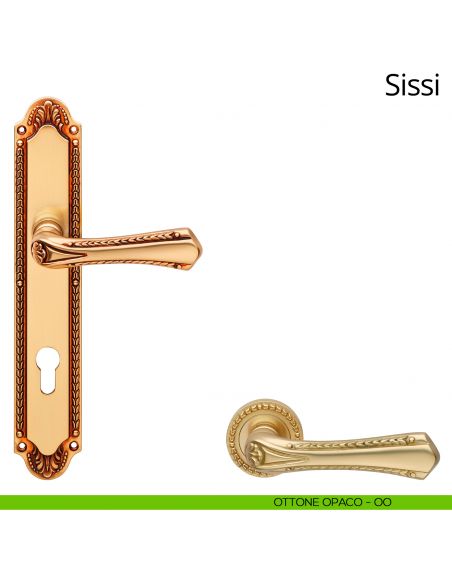 Maniglia con placca per porta Sissi Linea Calì - ottone opaco - foro yale