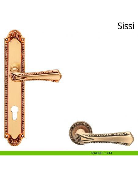 Maniglia con placca per porta Sissi Linea Calì - patinè - foro yale