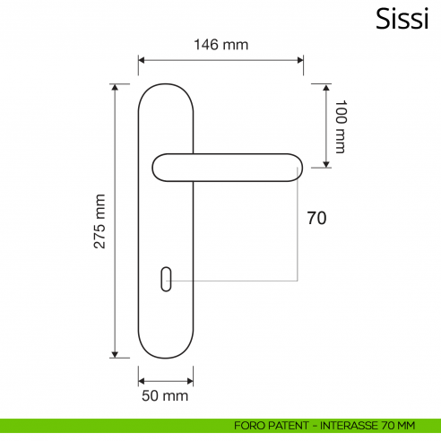 Maniglia con placca per porta Sissi Linea Calì placca foro patent interasse 70 mm