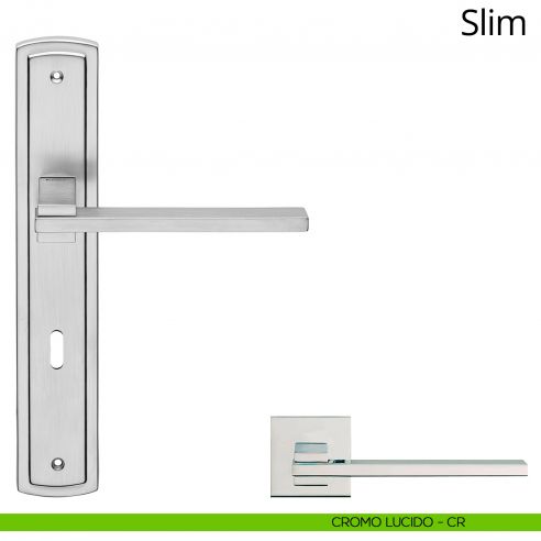 Maniglia con placca per porta Slim Linea Calì - cromo lucido - foro patent