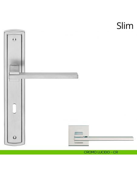 Maniglia con placca per porta Slim Linea Calì - cromo lucido - foro patent