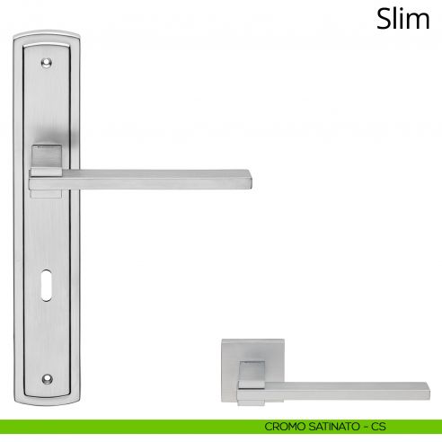 Maniglia con placca per porta Slim Linea Calì - cromo satinato - foro patent
