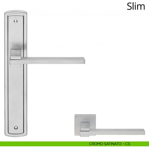 Maniglia con placca per porta Slim Linea Calì - cromo satinato - placca cieca
