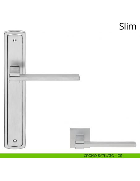 Maniglia con placca per porta Slim Linea Calì - cromo satinato - placca cieca