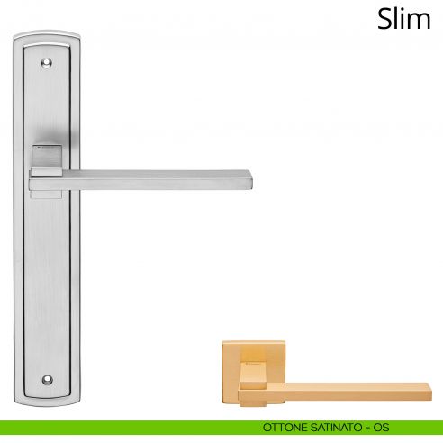 Maniglia con placca per porta Slim Linea Calì - ottone satinato - placca cieca