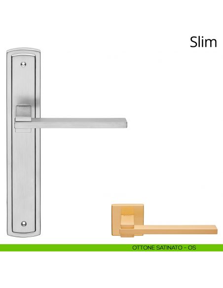 Maniglia con placca per porta Slim Linea Calì - ottone satinato - placca cieca