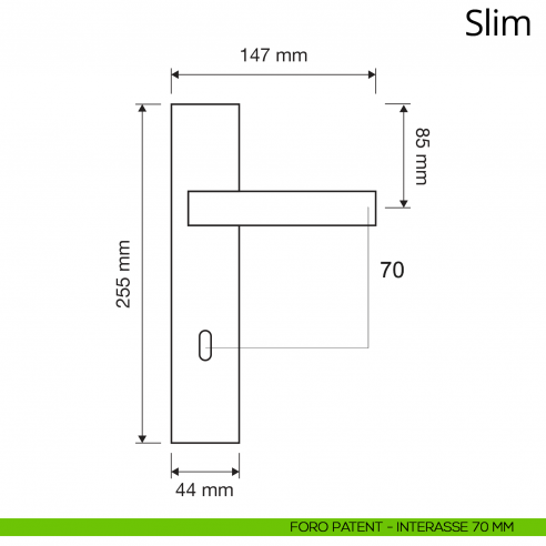 Maniglia con placca per porta Slim Linea Calì placca foro patent interasse 70 mm