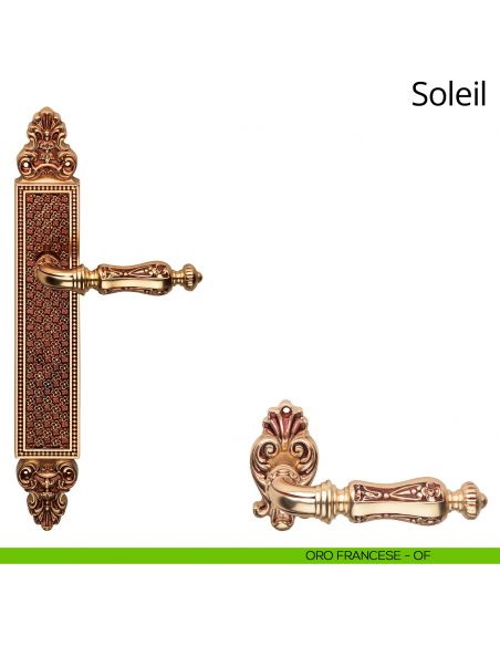 Maniglia con placca per porta Soleil Linea Calì - oro francese - placca cieca