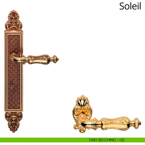Maniglia con placca per porta Soleil Linea Calì - oro zecchino - placca cieca