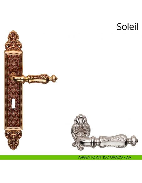 Maniglia con placca per porta Soleil Linea Calì - argento antico opaco - foro patent