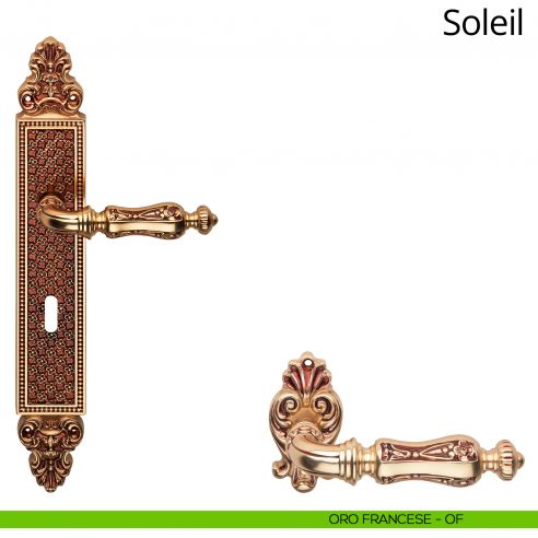 Maniglia con placca per porta Soleil Linea Calì - oro francese - foro patent