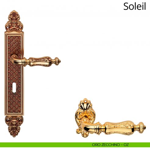 Maniglia con placca per porta Soleil Linea Calì - oro zecchino - foro patent