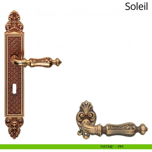 Maniglia con placca per porta Soleil Linea Calì - patinè - foro patent