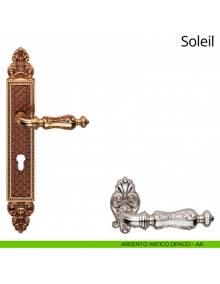 Maniglia con placca per porta Soleil Linea Calì - argento antico opaco - foro yale