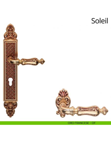 Maniglia con placca per porta Soleil Linea Calì - oro francese - foro yale